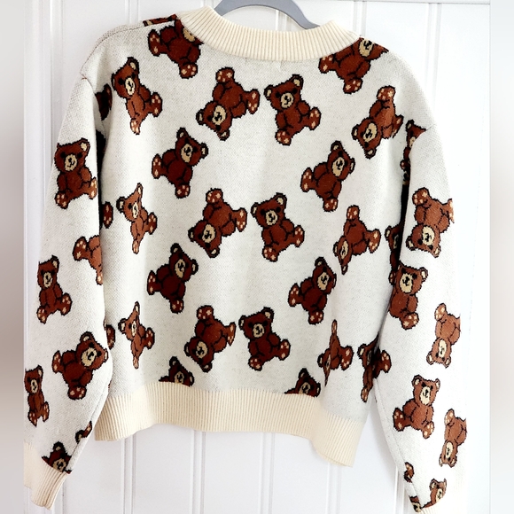 Woman winter cozy crew neck knit sweaters with teddy bear print soft warm XL - Picture 2 of 7